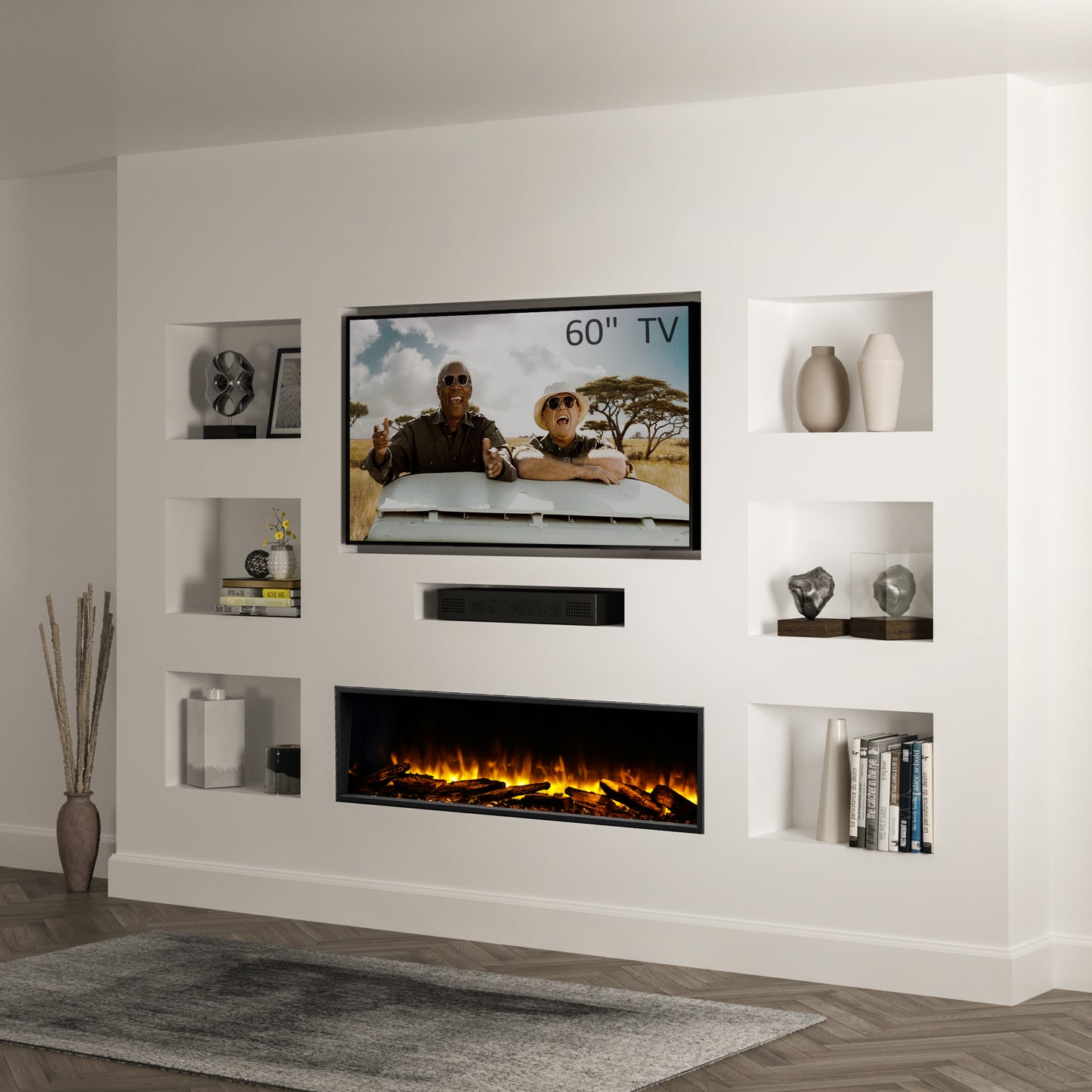 Caminetto Elettrico Amazona 64" - Eleganza e Calore con Effetti Visivi Personalizzabili e Controllo Intelligente