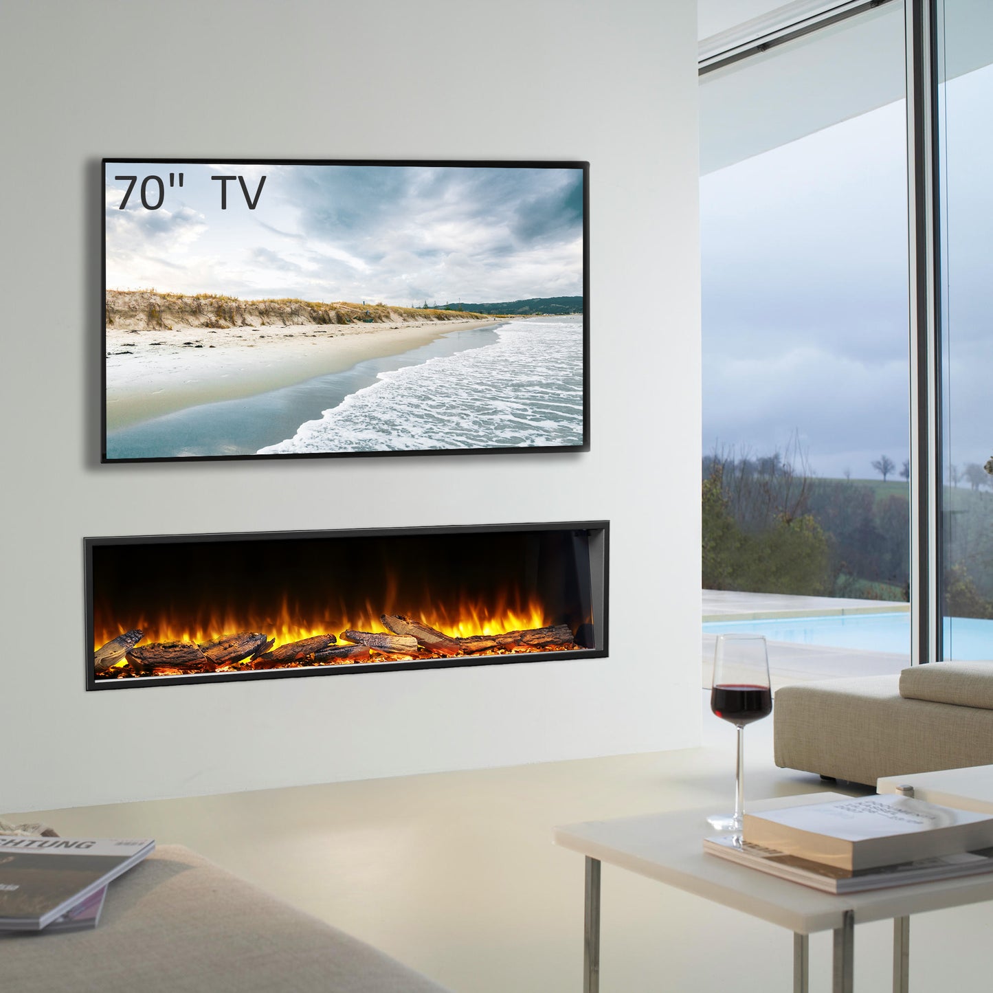 Caminetto Elettrico Amazona 64" - Eleganza e Calore con Effetti Visivi Personalizzabili e Controllo Intelligente