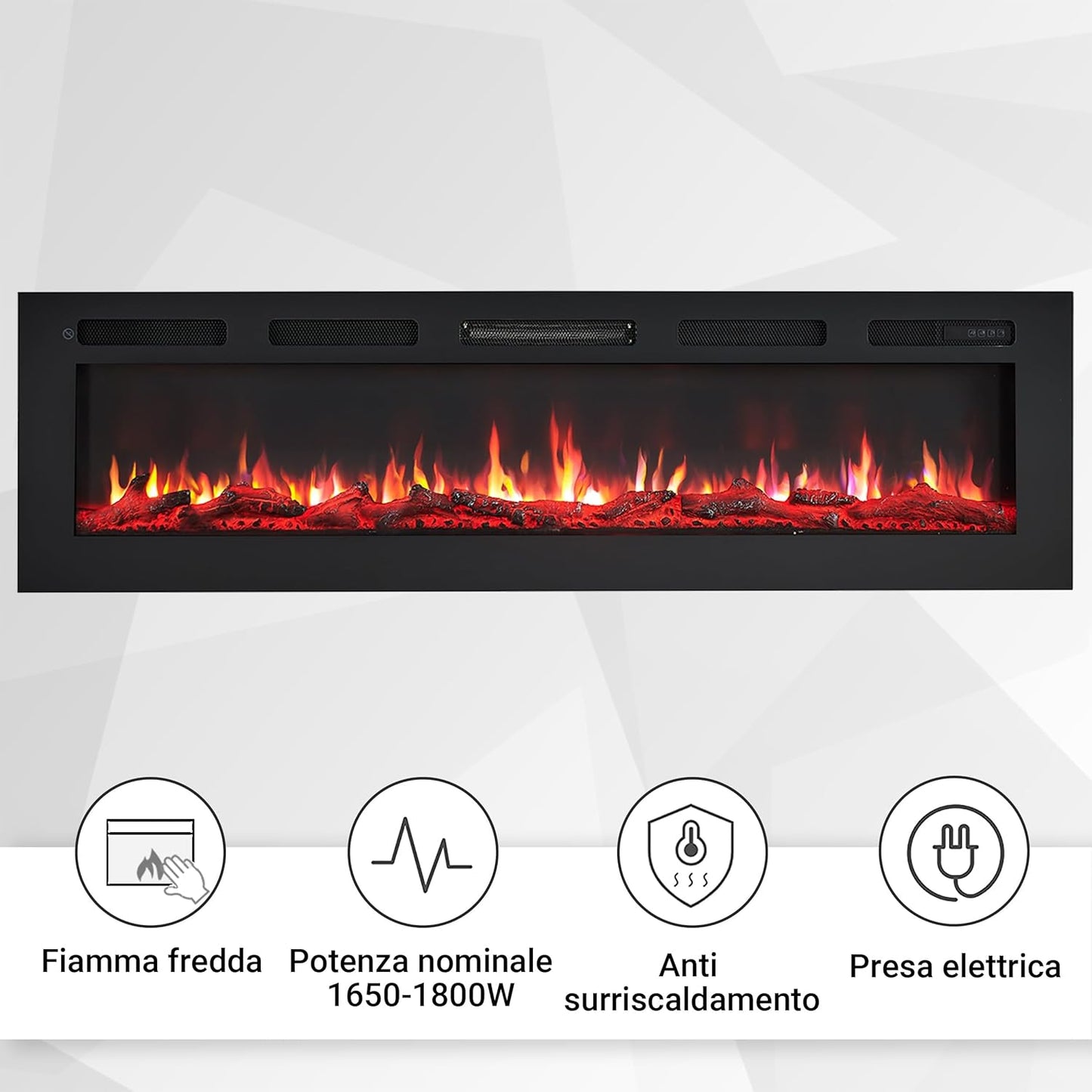 Caminetto Elettrico Balderia Leif 60", 50" e 36" a Parete o da Incasso