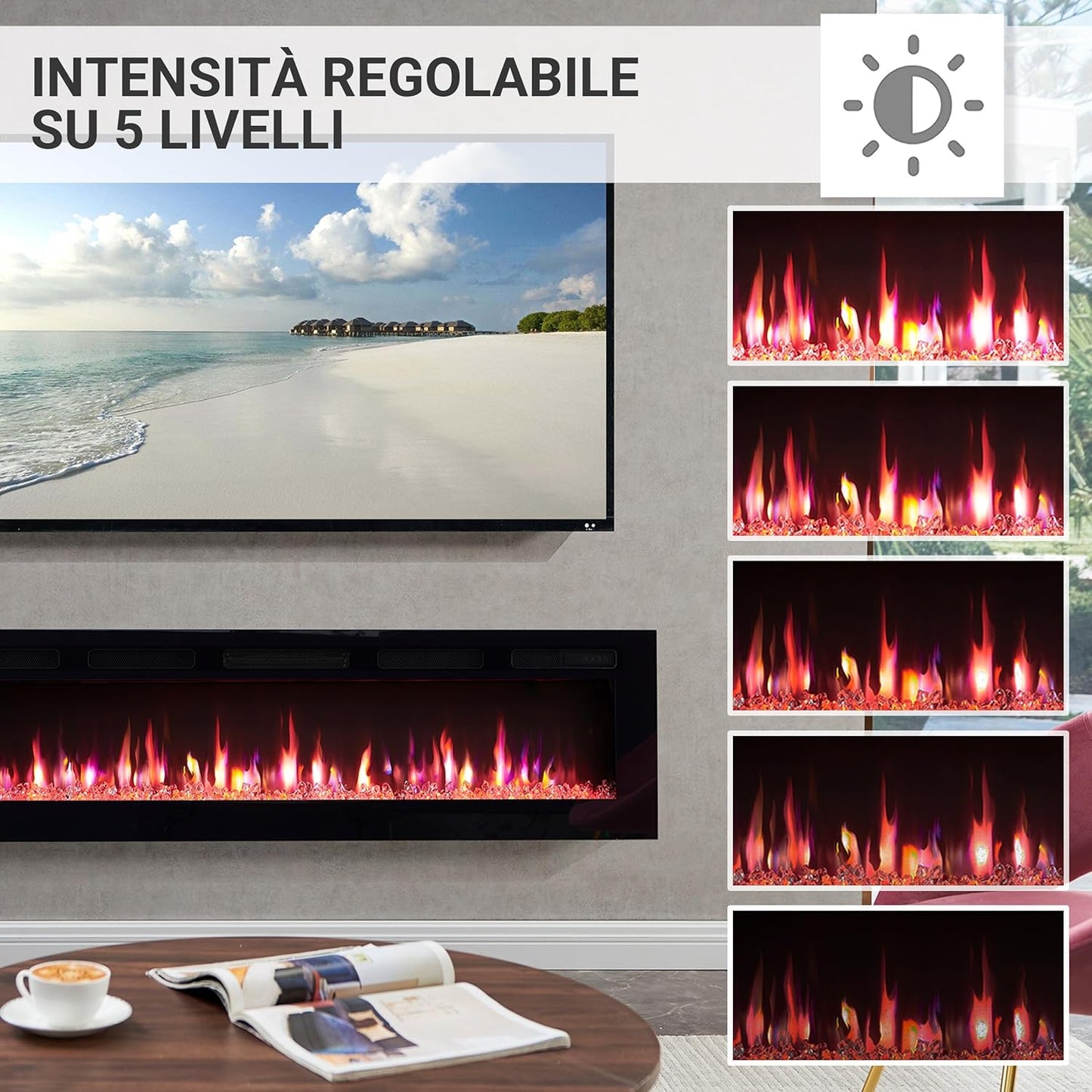 Caminetto Elettrico Balderia Leif 60", 50" e 36" a Parete o da Incasso