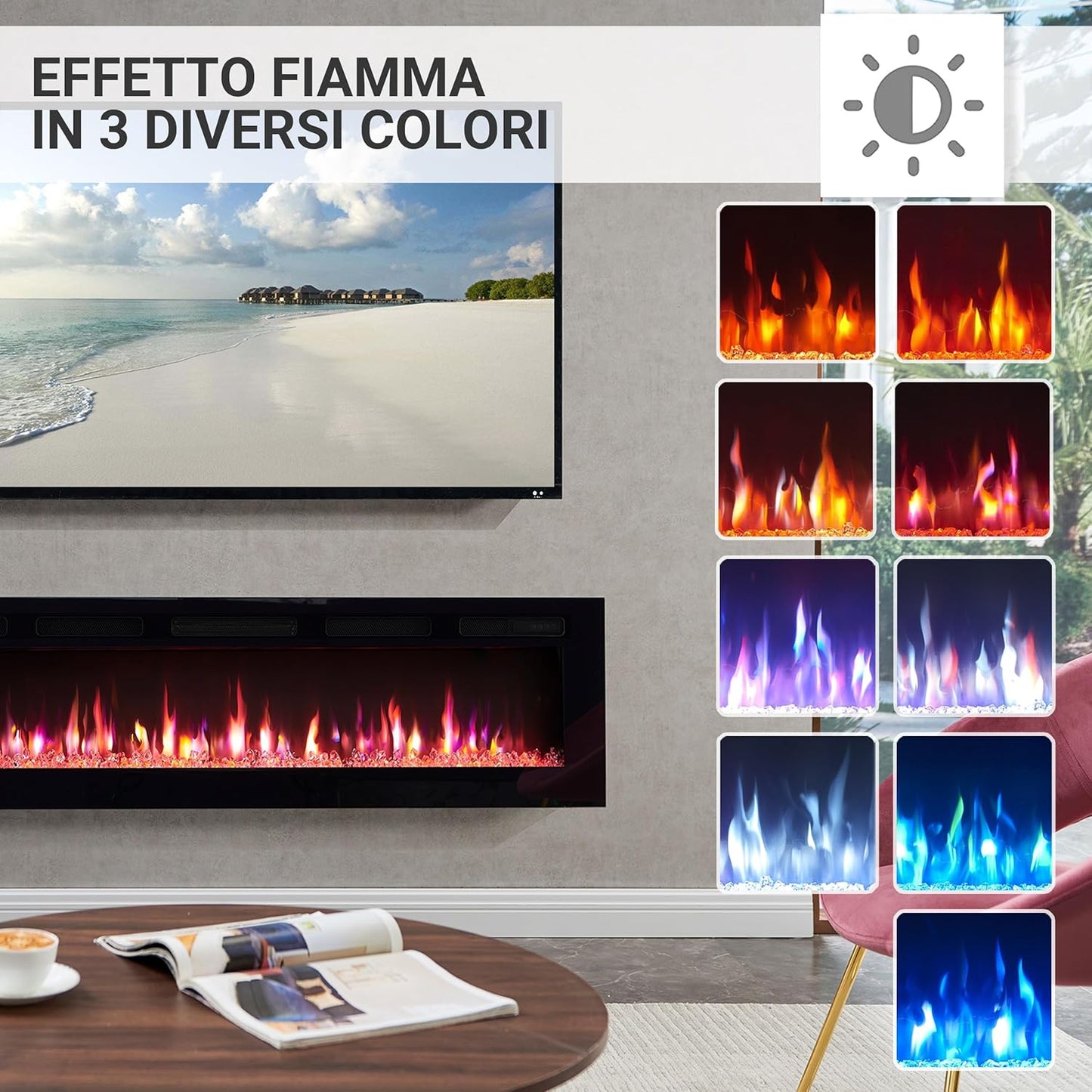 Caminetto Elettrico Balderia Leif 60", 50" e 36" a Parete o da Incasso