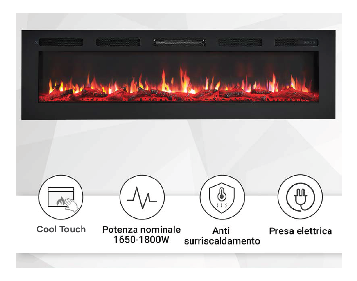 Caminetto Elettrico Amazona 64" - Eleganza e Calore con Effetti Visivi Personalizzabili e Controllo Intelligente